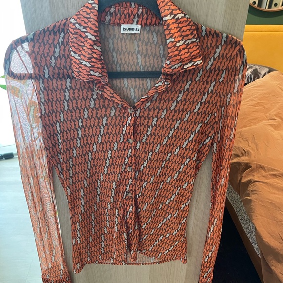 Inamorata Wilcox Mesh Button up Rust color - Picture 3 of 5